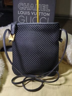 Vintage Sharif Americana Black Woven E/Leather Trim Crossbody NOW ONLY _$90